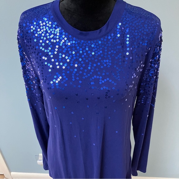 International Concept Sequin Royal Blue Long Sleeve Top XL Holiday Glam Event - Picture 1 of 13